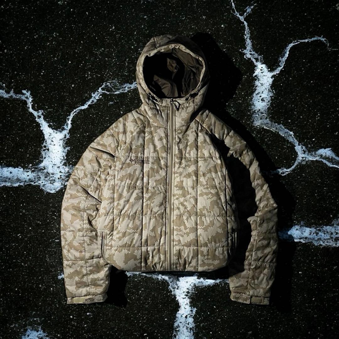 コロンビア hooded puffer jacket ハニカム　迷彩　XL 短丈
