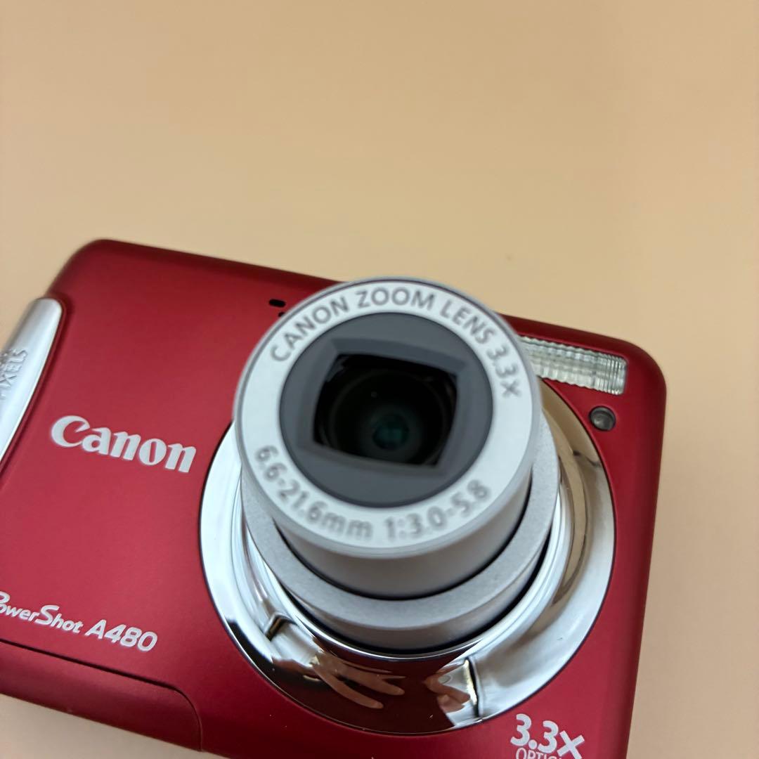 ★極美品★ Canon PowerShot A480 レッド 単3電池 コンデジ