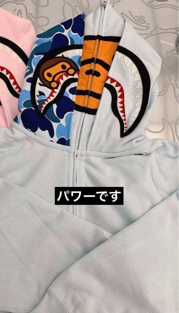 トップス BAPE MILO SHARK FULL ZIP DOUBLE HOODIE M