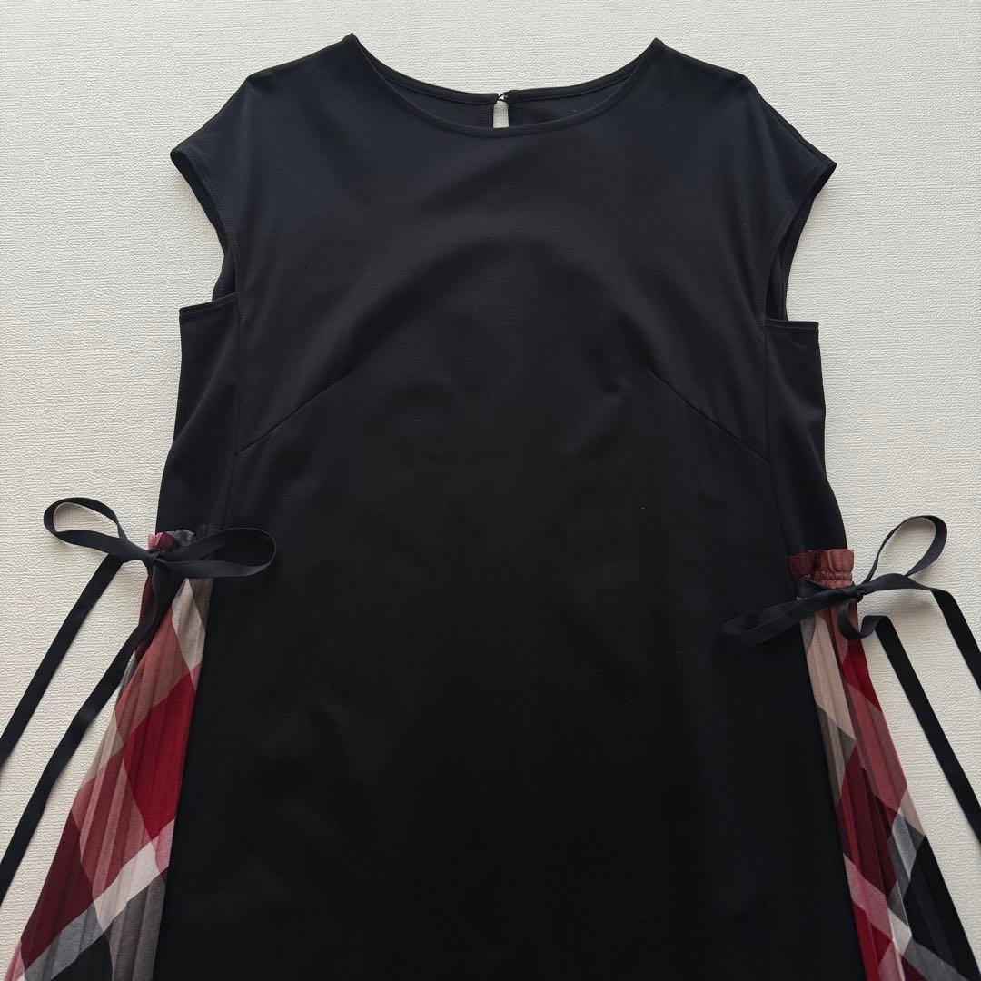 ブルーレーベルクレストブリッジ ワンピース チェック プリーツ フレンチスリーブ