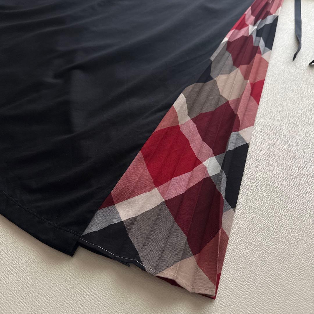 ブルーレーベルクレストブリッジ ワンピース チェック プリーツ フレンチスリーブ