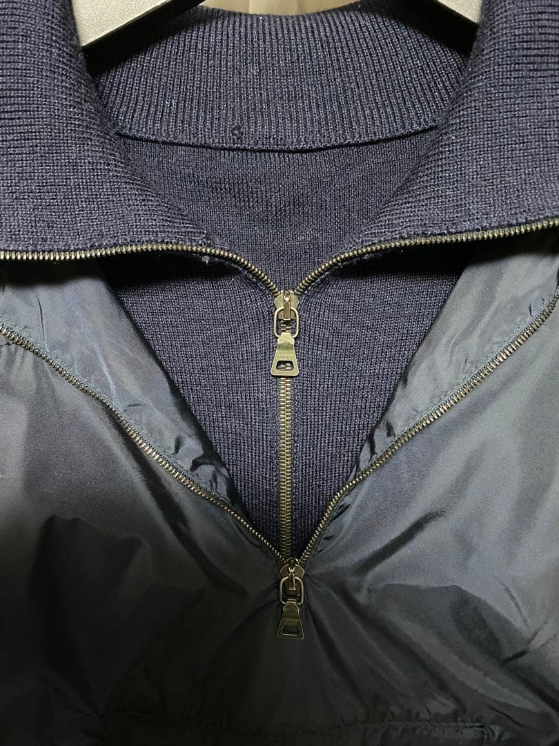 PRADA SPORT 00s ナイロンレイヤードニット ハーフジップ ネイビー