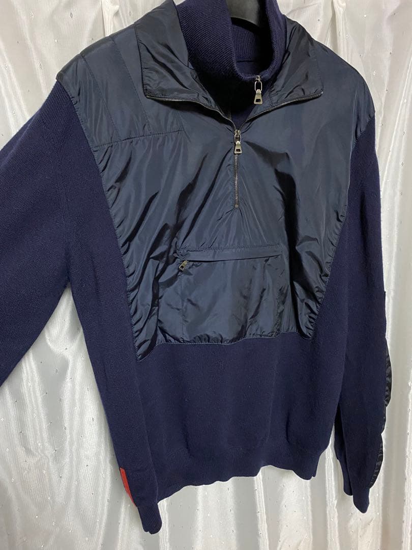 PRADA SPORT 00s ナイロンレイヤードニット ハーフジップ ネイビー