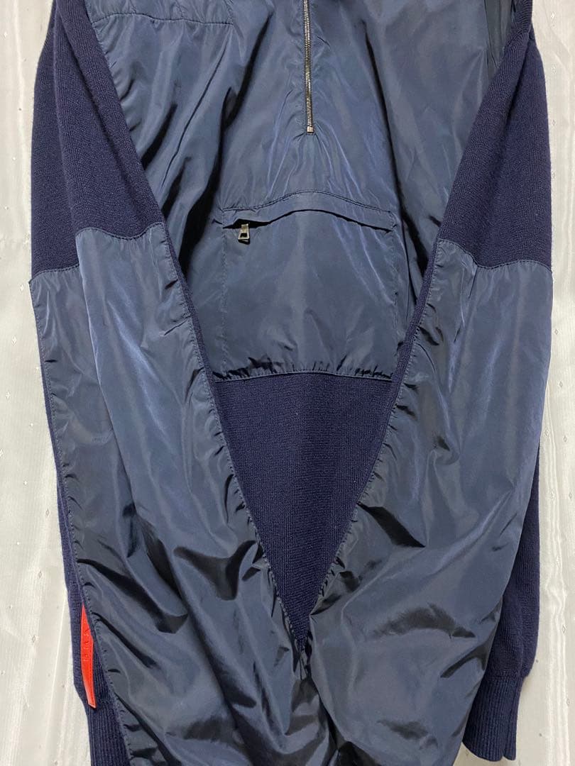 PRADA SPORT 00s ナイロンレイヤードニット ハーフジップ ネイビー