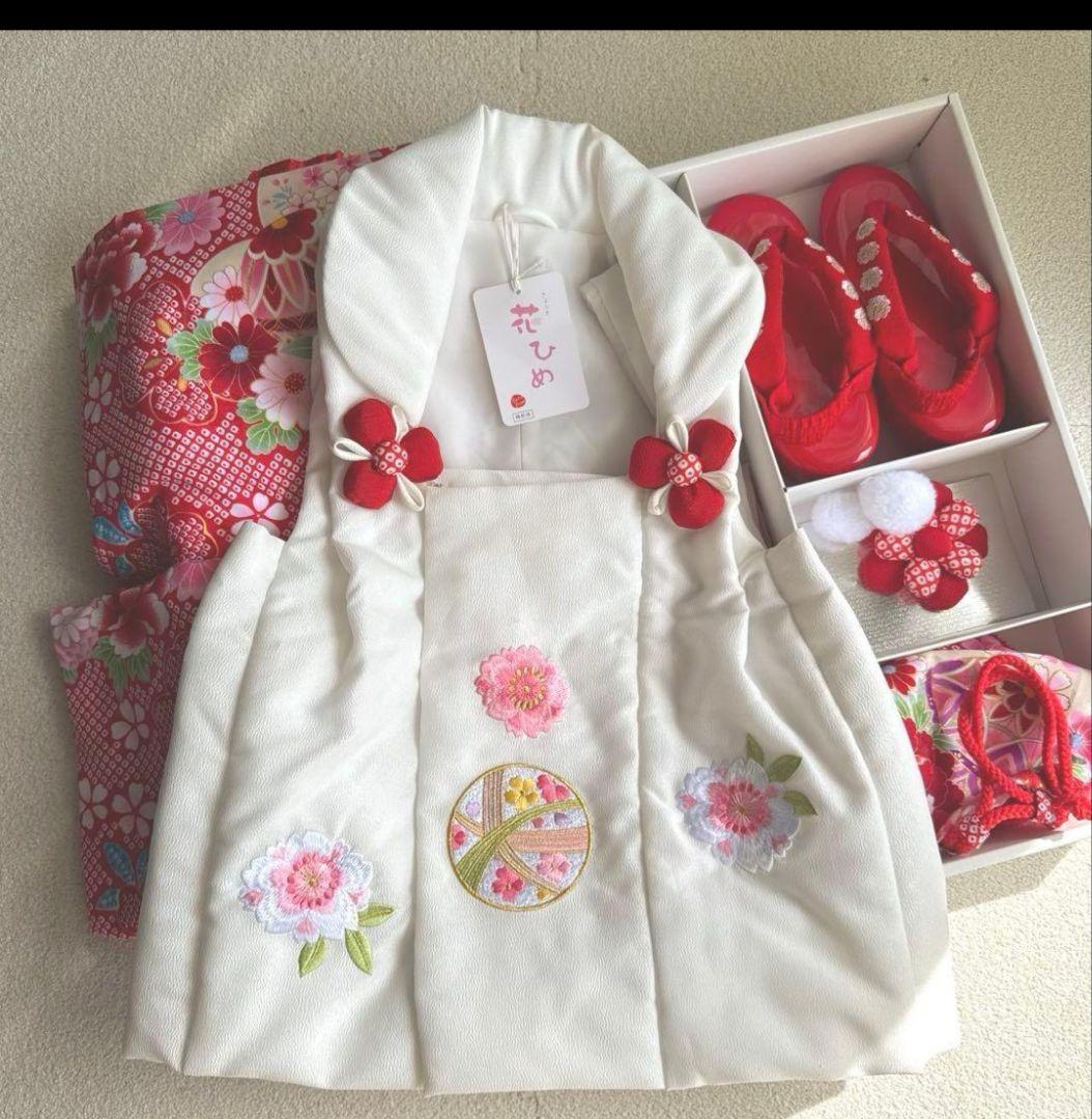 即日・翌日発送/七五三 3歳 女の子/着物/被布/花ひめ8点セット/ 赤白ピンク