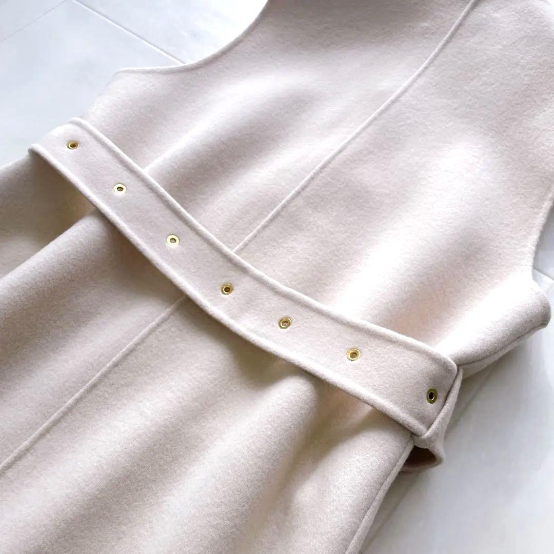 新品タグ付き✨BEIGE, ベイジ ウールロングジレ ベルト付き ピンクベージュ