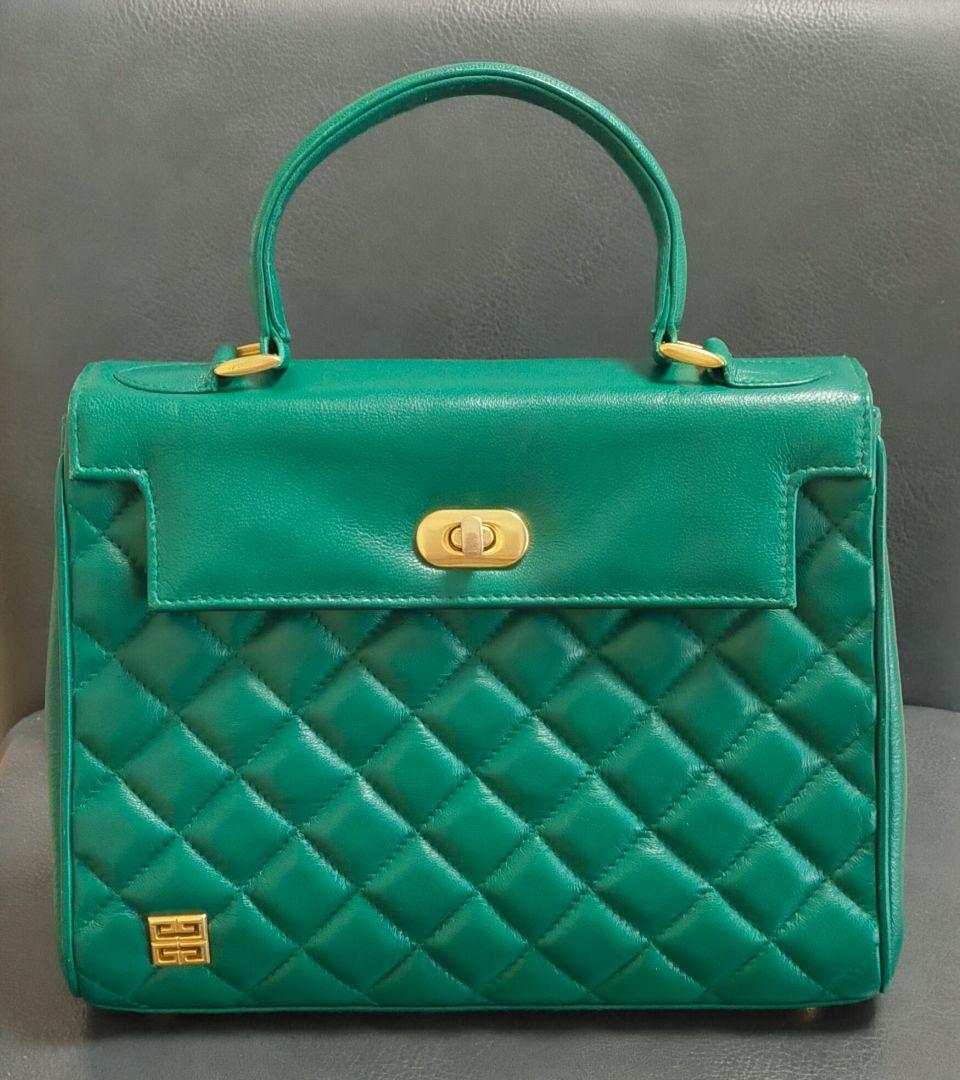 最終値下 GIVENCHY ジバンシー ラムレザー ハンドバッグ 緑 マトラッセ