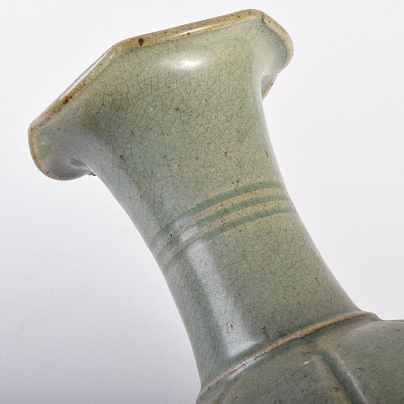 朝鮮美術　高麗青磁　瓜形　花口瓶　高さ約30㎝　F　R7572B