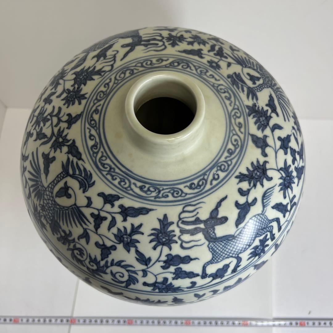 中国美術　青花釉裏紅　大花瓶　高さ45㎝　木箱付　トヒカエ　東な8-0106②