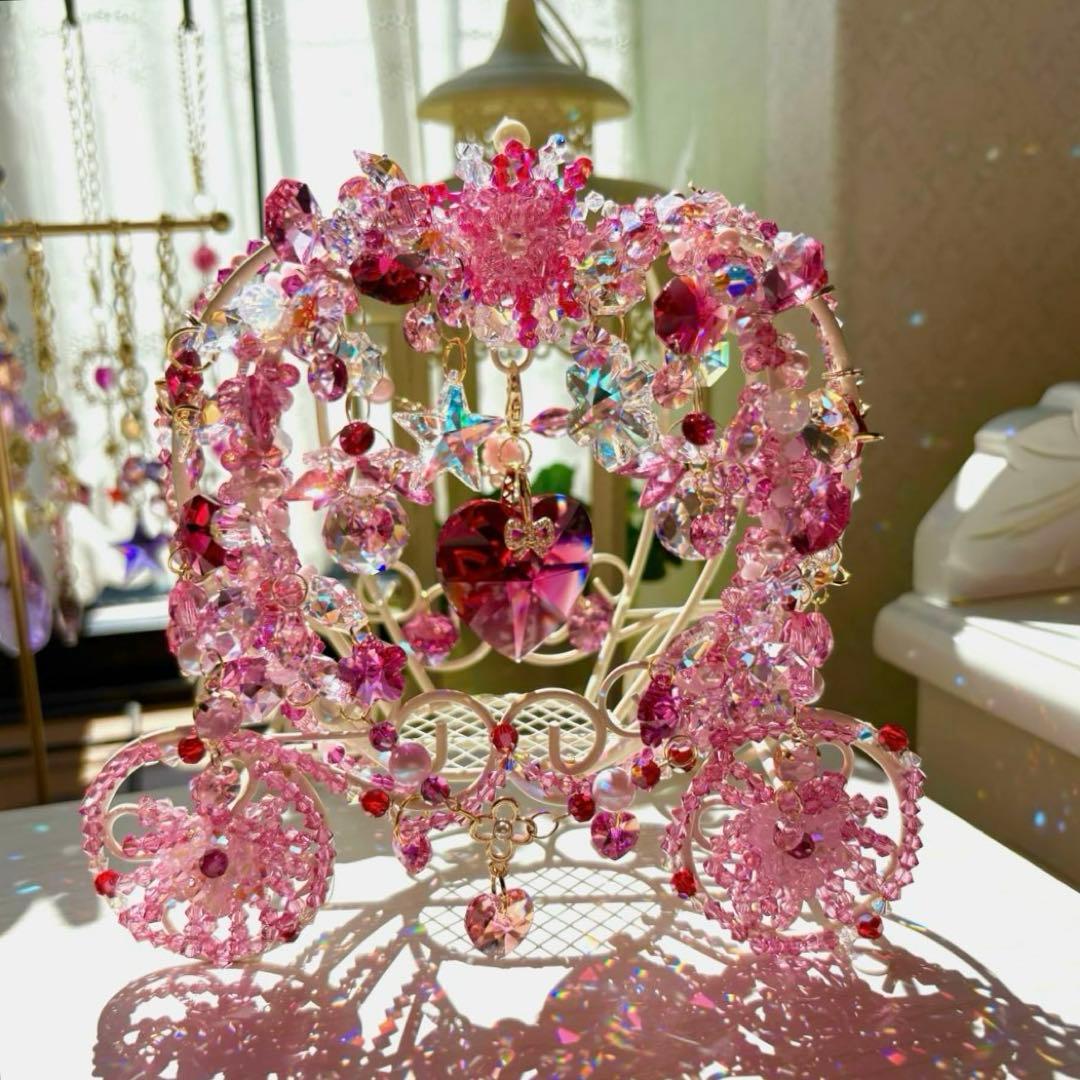 ボルドー40㎜ハート✩.*˚SWAROVSKI置き型サンキャッチャー