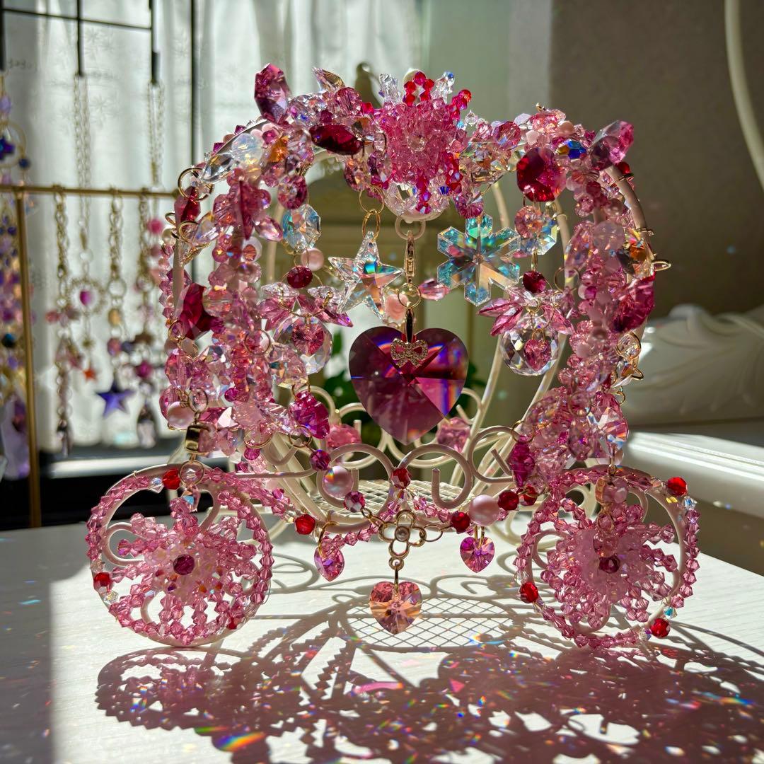 ボルドー40㎜ハート✩.*˚SWAROVSKI置き型サンキャッチャー