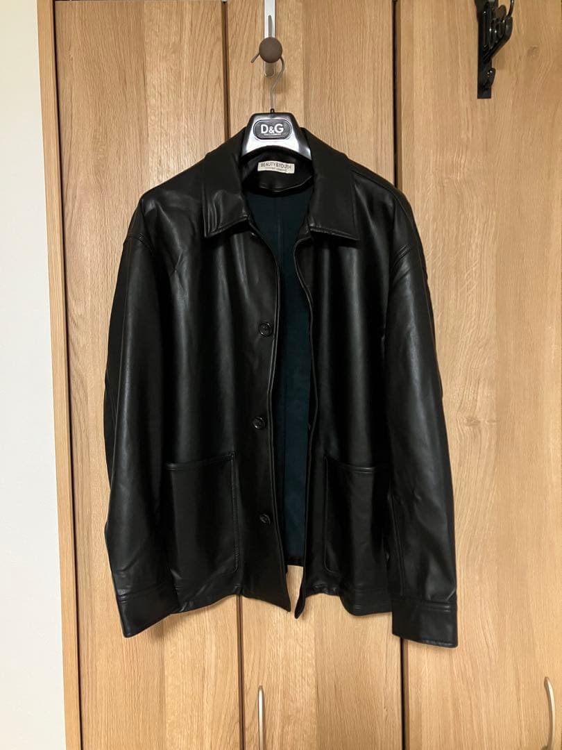 ビューティ&ユース　FAUX LAMB カバーオール　レザー ブラック　XL