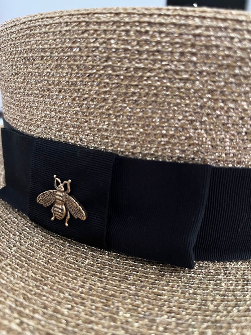 専用、箱付きGUCCI リボン帽子　麦わら帽子　かんかん帽　ラメ　リボン　美品