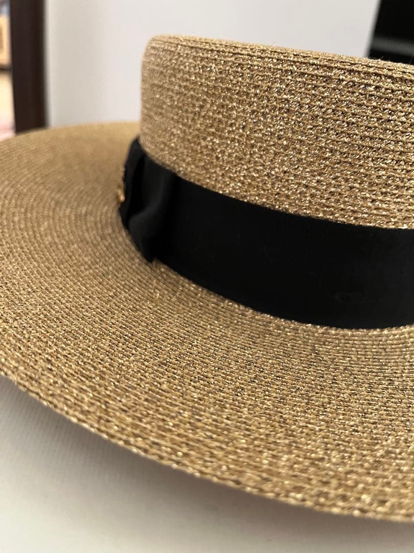 専用、箱付きGUCCI リボン帽子　麦わら帽子　かんかん帽　ラメ　リボン　美品