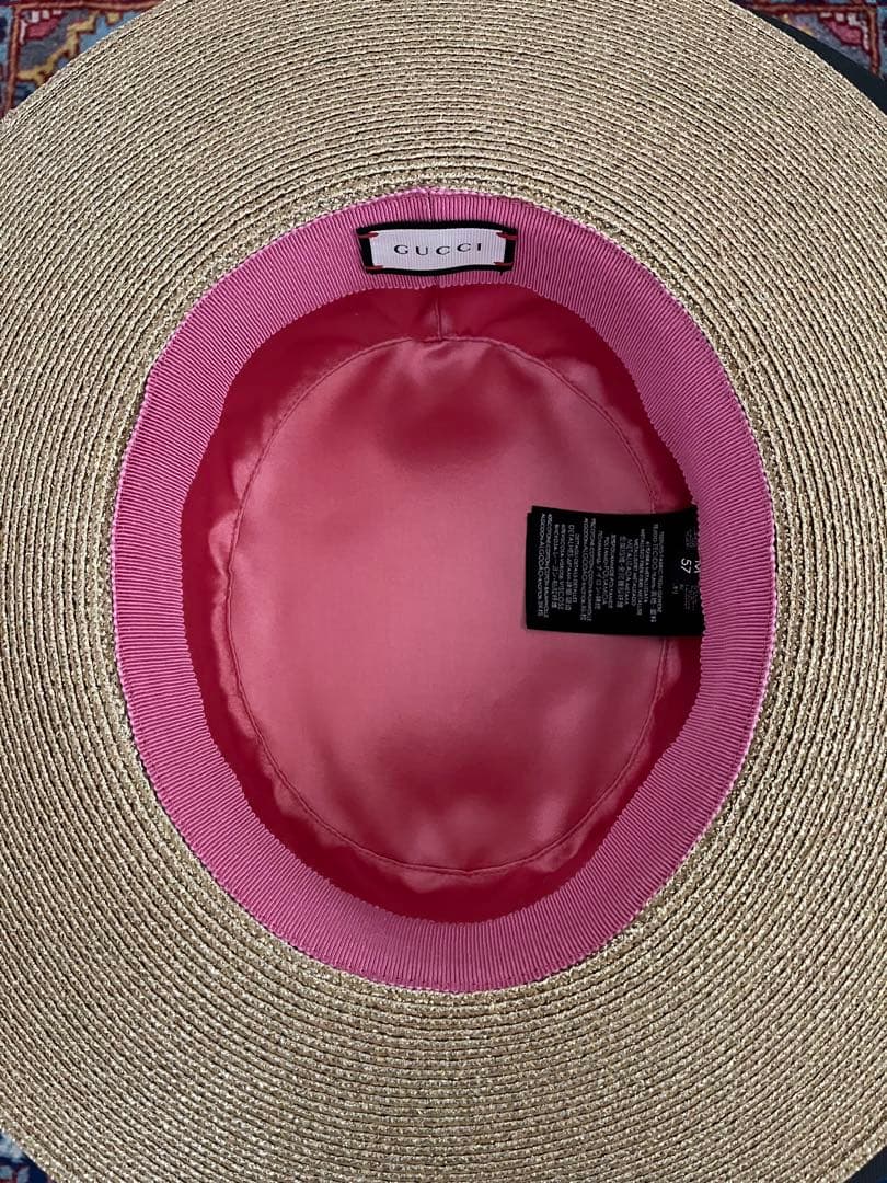 専用、箱付きGUCCI リボン帽子　麦わら帽子　かんかん帽　ラメ　リボン　美品
