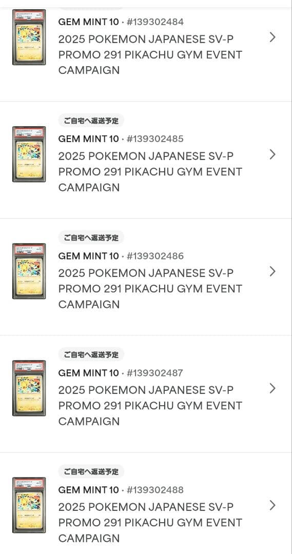 【PSA10】ピカチュウプロモ　291/SV-P げきとうスパーク 10連番