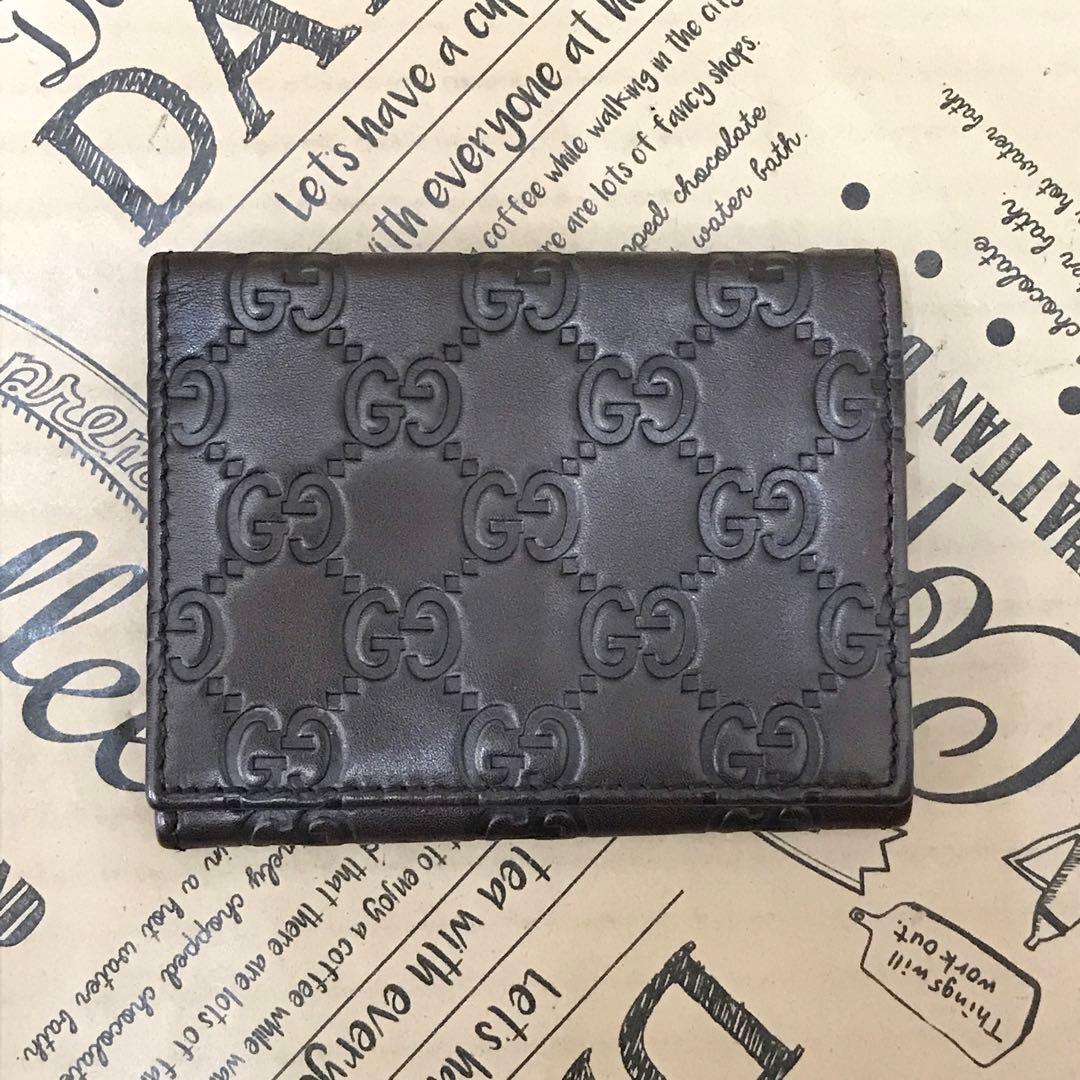 グッチ 名刺入れ 定期券 カードケース シマ GG レザー ブラウン FS46