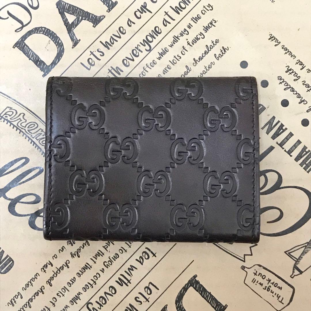 グッチ 名刺入れ 定期券 カードケース シマ GG レザー ブラウン FS46