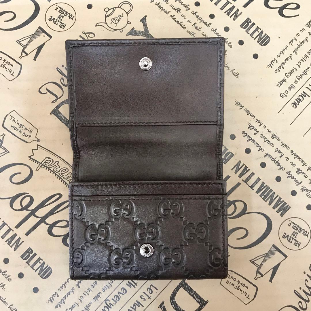 グッチ 名刺入れ 定期券 カードケース シマ GG レザー ブラウン FS46