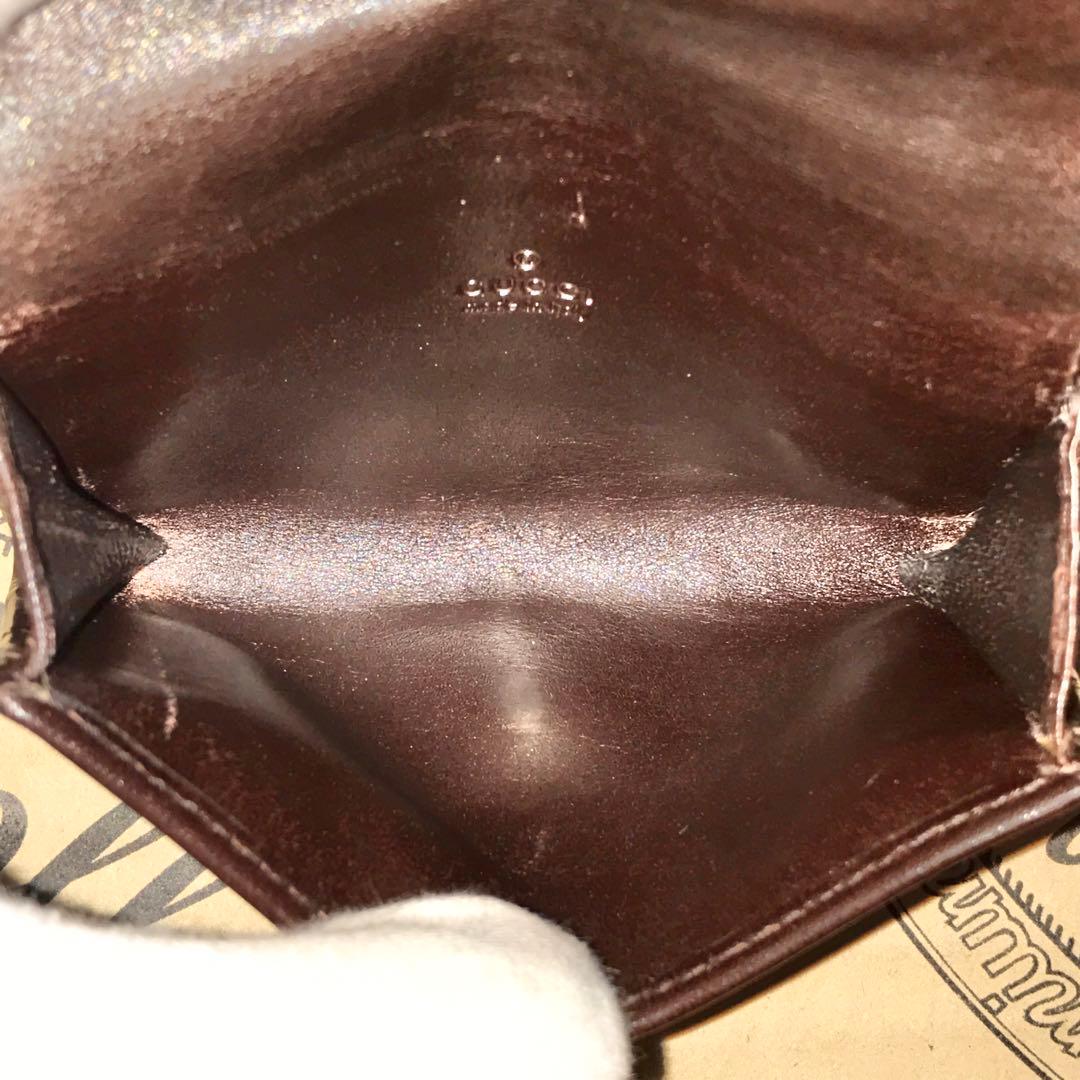 グッチ 名刺入れ 定期券 カードケース シマ GG レザー ブラウン FS46