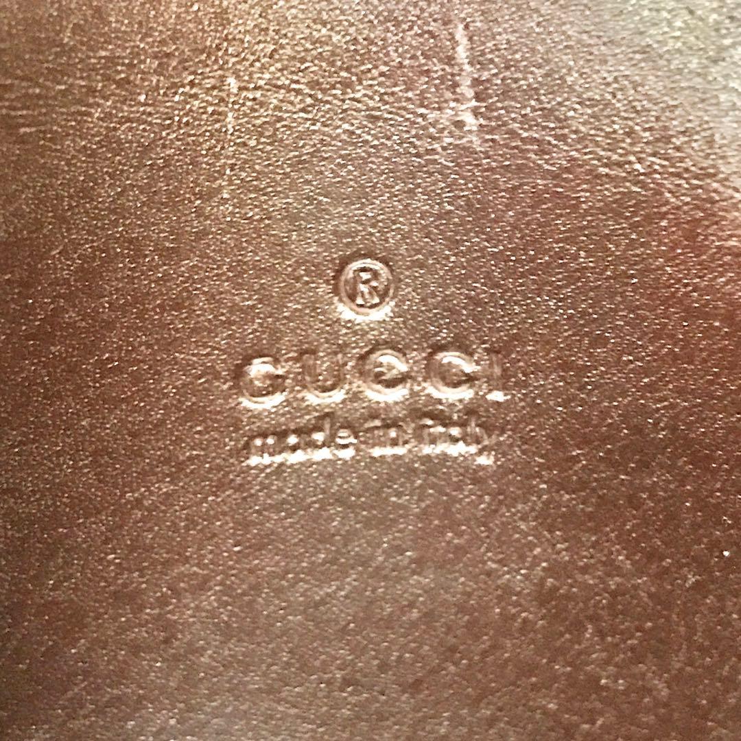 グッチ 名刺入れ 定期券 カードケース シマ GG レザー ブラウン FS46
