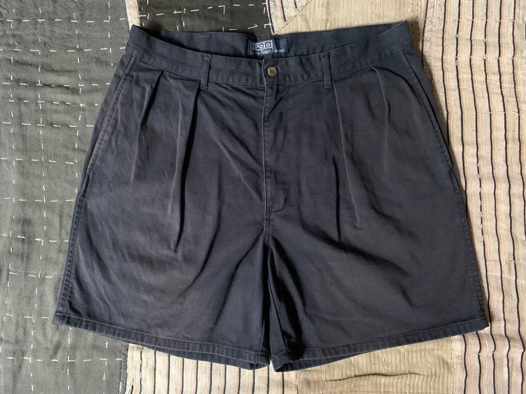 90s W34 POLO CHINO vtg 2タック ショーツ ラルフ 紺