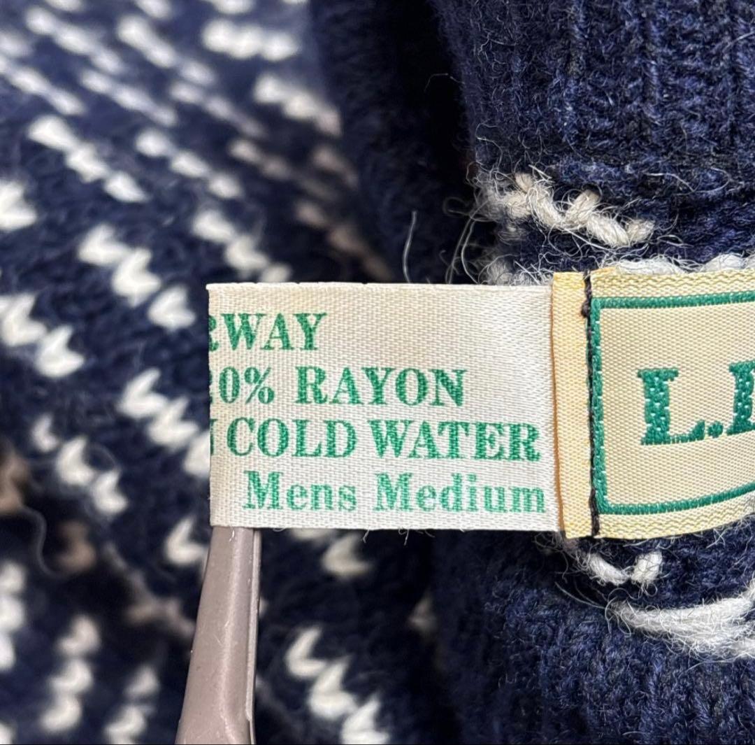 名作 ノルウェー製 80s L.L.Bean バーズアイ ニット M 鳥の目