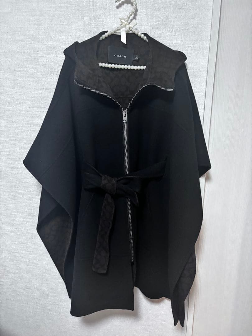 【美品】COACH ダブルフェイスケープ コートブラック