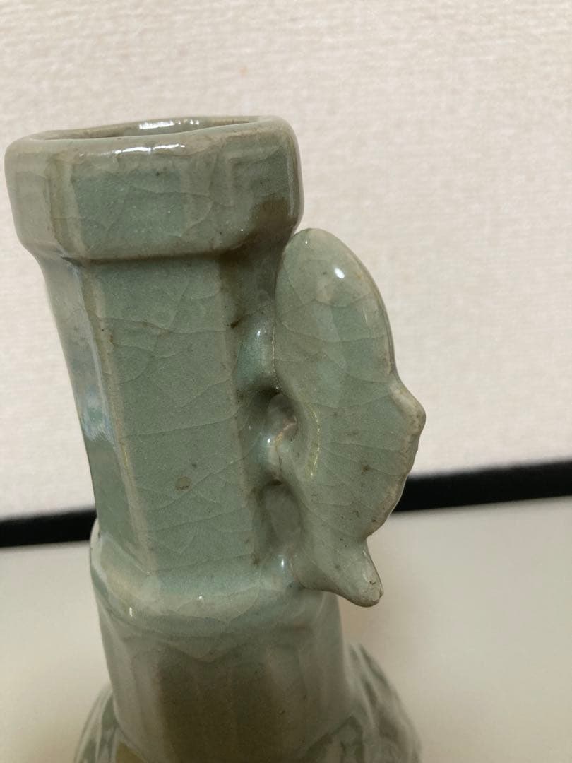 天龍寺青磁　龍泉窯青磁 双魚耳瓶　七官青磁
