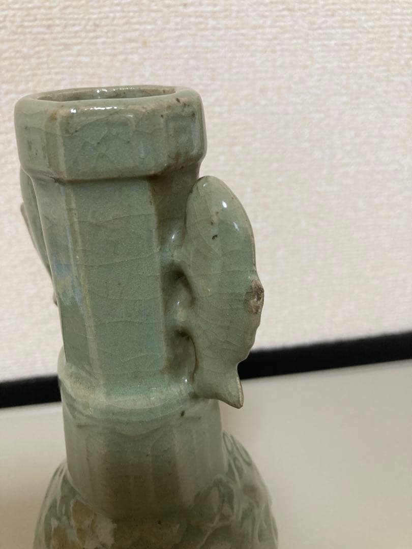 天龍寺青磁　龍泉窯青磁 双魚耳瓶　七官青磁
