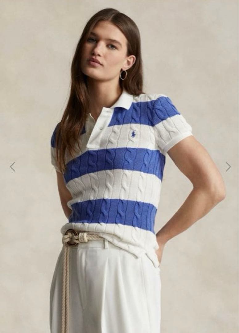 新品タグ付き♡ラルフローレン♡ポニーコットンケーブルニットポロシャツ　ボーダー