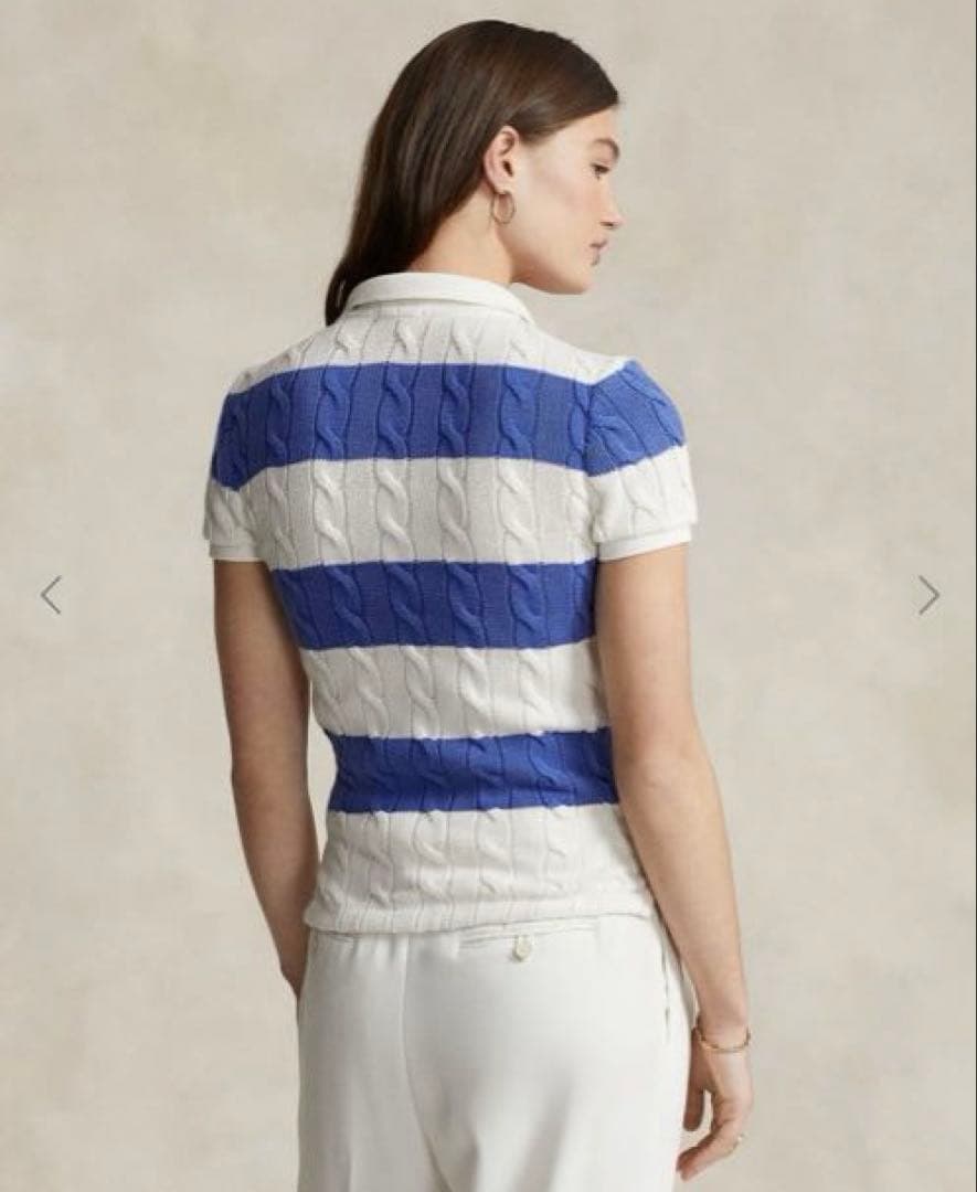 新品タグ付き♡ラルフローレン♡ポニーコットンケーブルニットポロシャツ　ボーダー