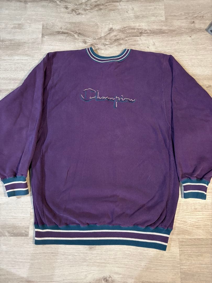 273Champion リバースウィーブ 刺繍ロゴ 紫 USA製