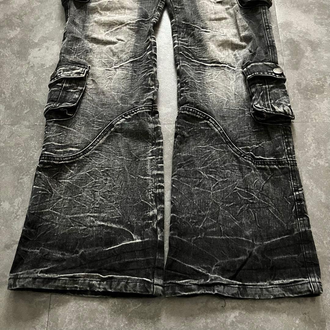 00s black cargo flared pants Y2K ロング丈