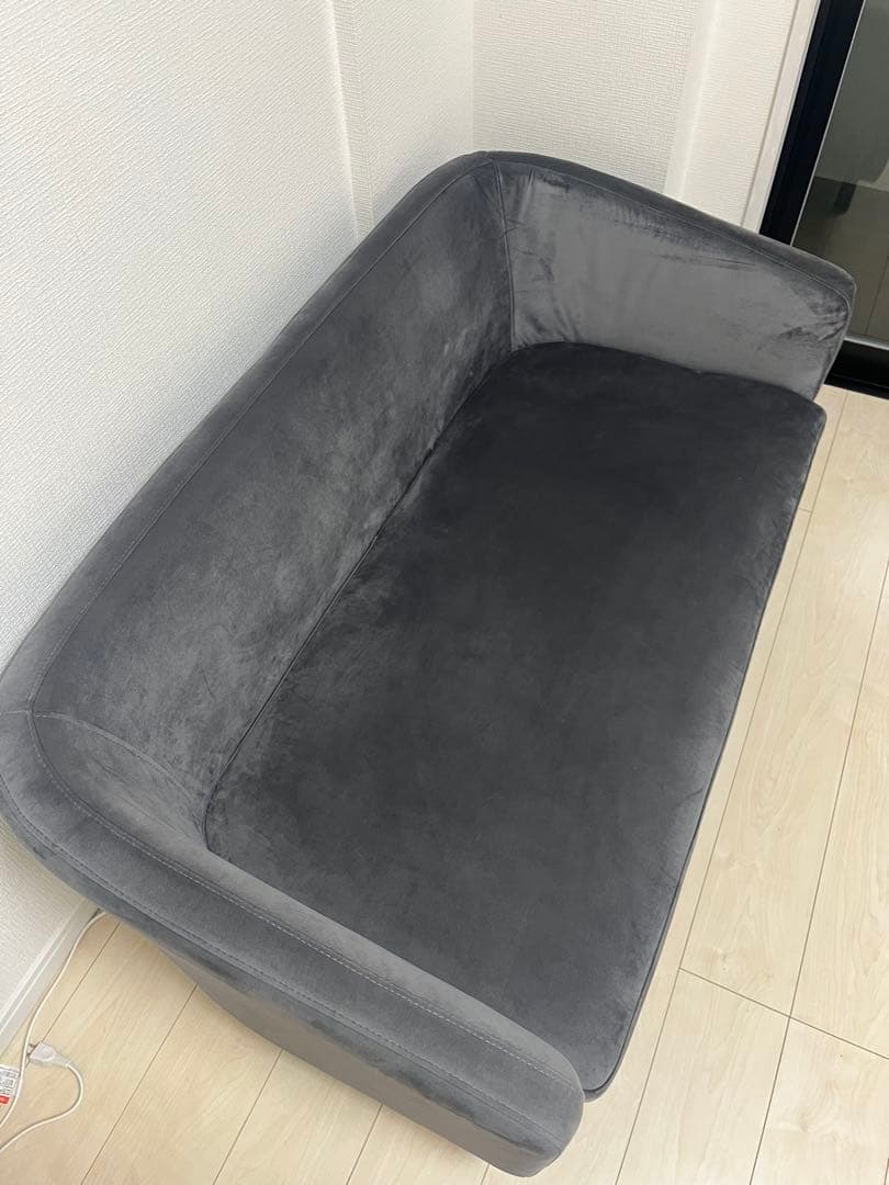 【美品】LOWYA ベルベッド調ソファ グレー