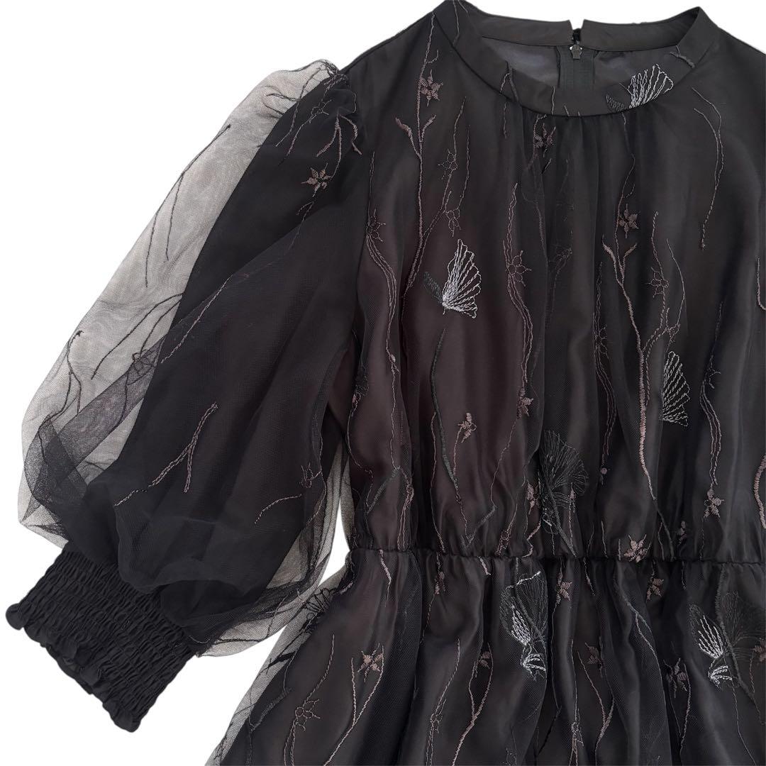 カラルス　刺繍レースワンピースドレス　パーティドレス　ブラック　3Lサイズ