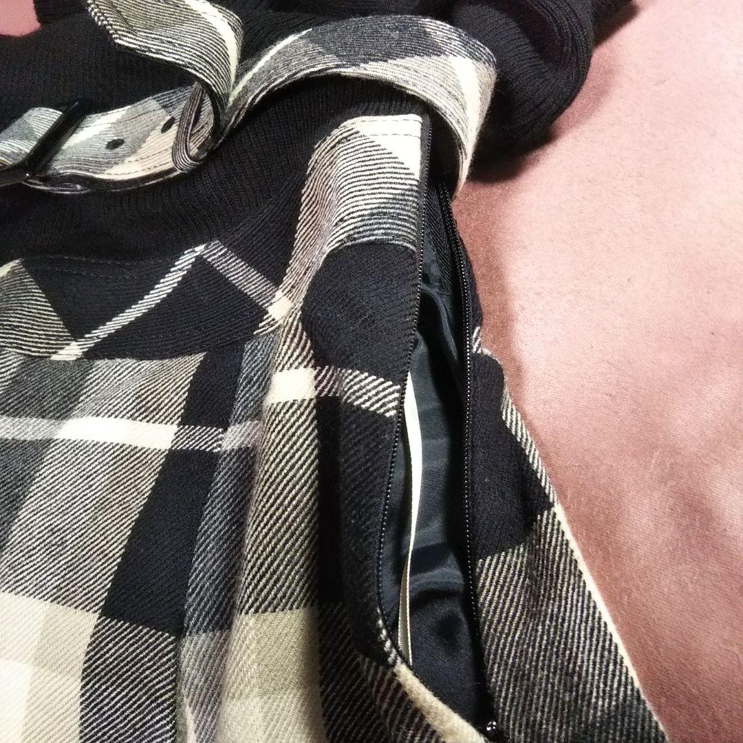 バーバリーブルーレーベル リブニットチェックスカートワンピース