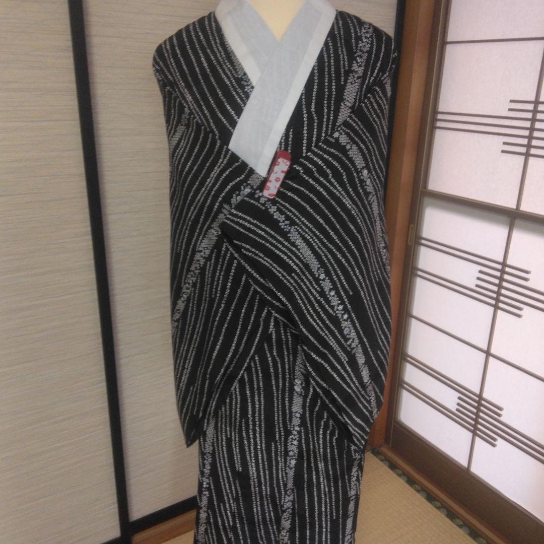 正絹　長襦袢　黒　手縫い仕立て