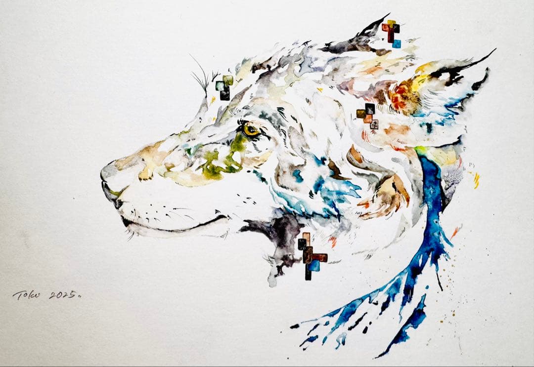 オオカミ 狼 原画 額装済み