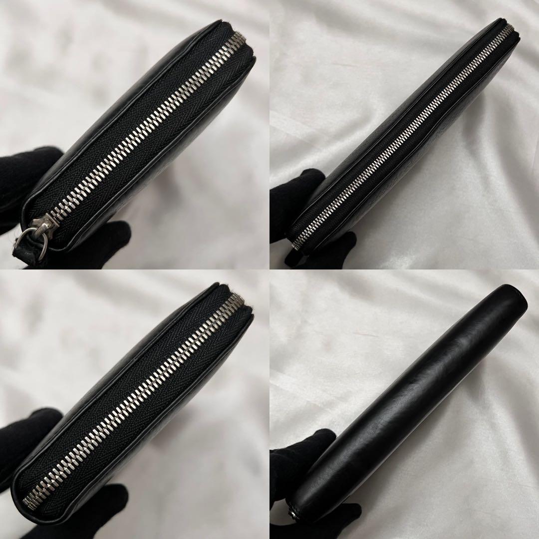 ◇美品◇バレンシアガ　ラウンドジップ長財布　白ロゴ×ブラックレザー　シルバー金具