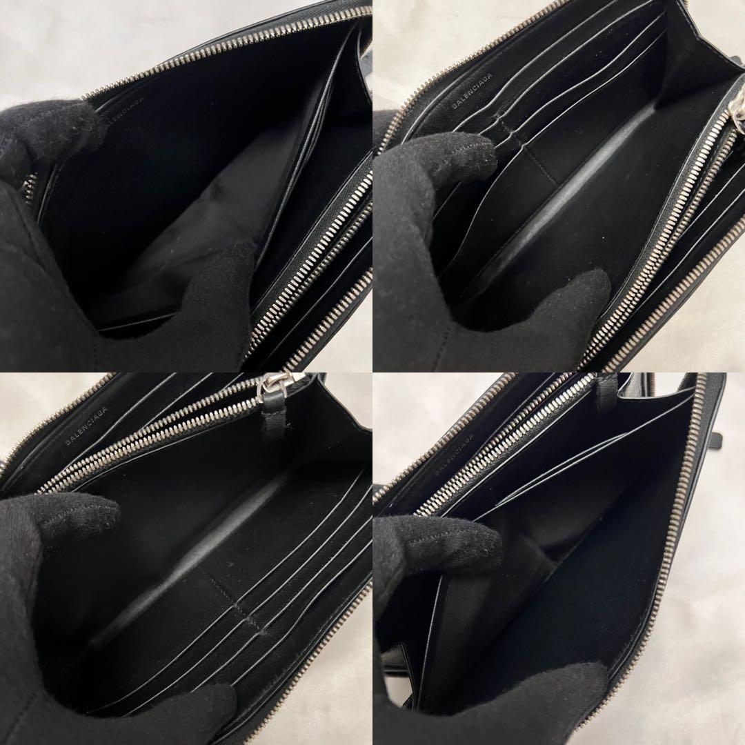 ◇美品◇バレンシアガ　ラウンドジップ長財布　白ロゴ×ブラックレザー　シルバー金具