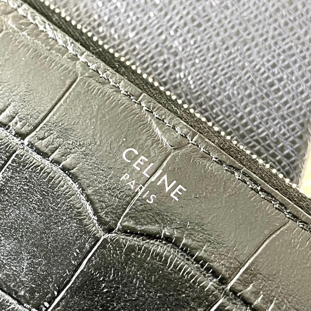 セリーヌ　CELINE ラウンドファスナー　長財布　クロコダイル　ブラック　黒