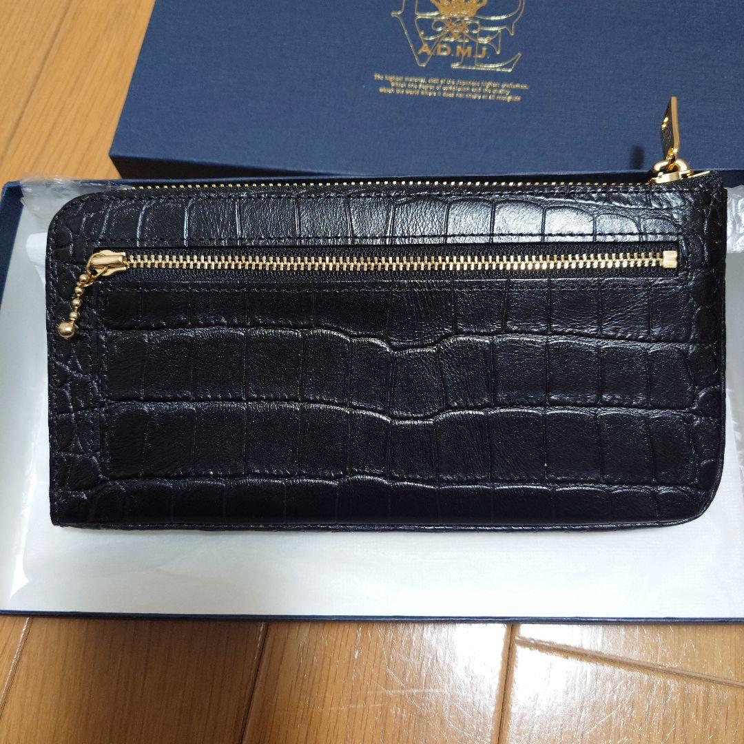 A.D.M.J. ブラックL字ファスナー長財布 クリスタル装飾