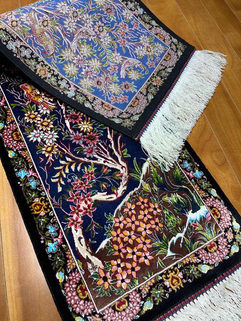 最高級 ペルシャ絨毯シルク イラン クム産 約61万ノット30×90cm