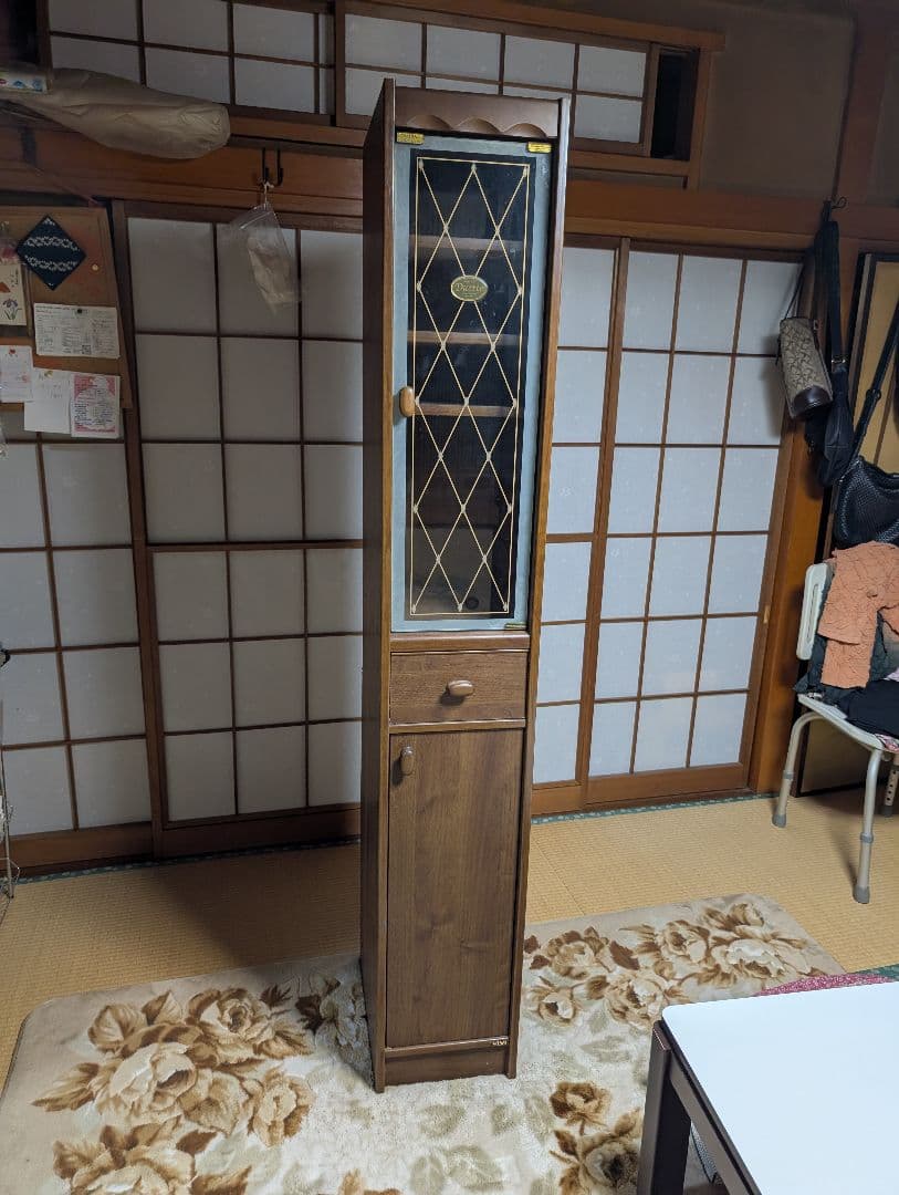 木製食器棚 ガラス扉付き 引き出し付き