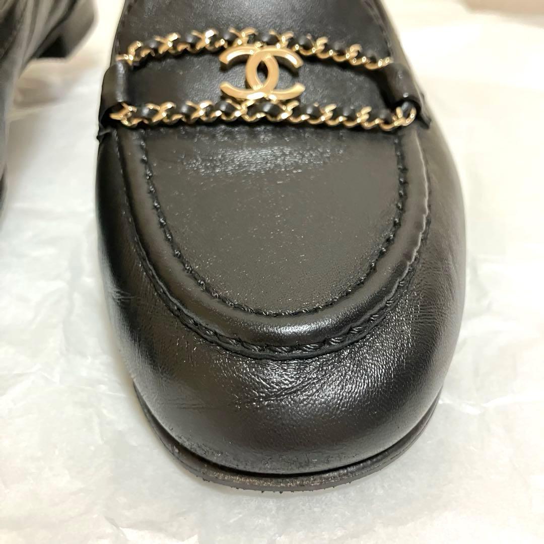 CHANEL シャネル ブラック レザー CCマーク フラットシューズ 39