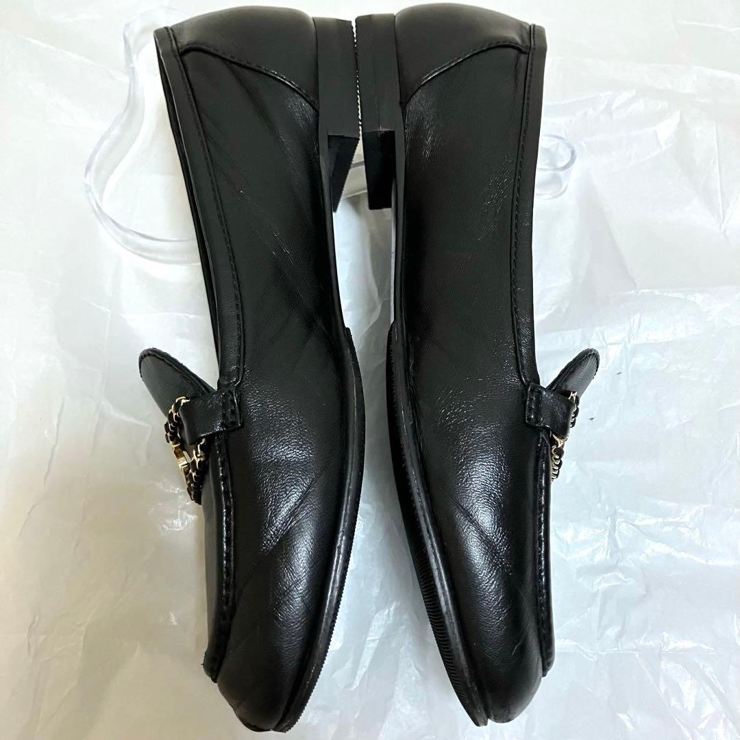 CHANEL シャネル ブラック レザー CCマーク フラットシューズ 39