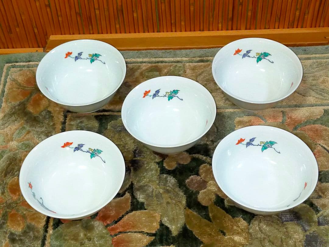 ♥十三代♥　酒井田柿右衛門　錦　牡丹文　小鉢　五客　共箱付き　骨董　古玩