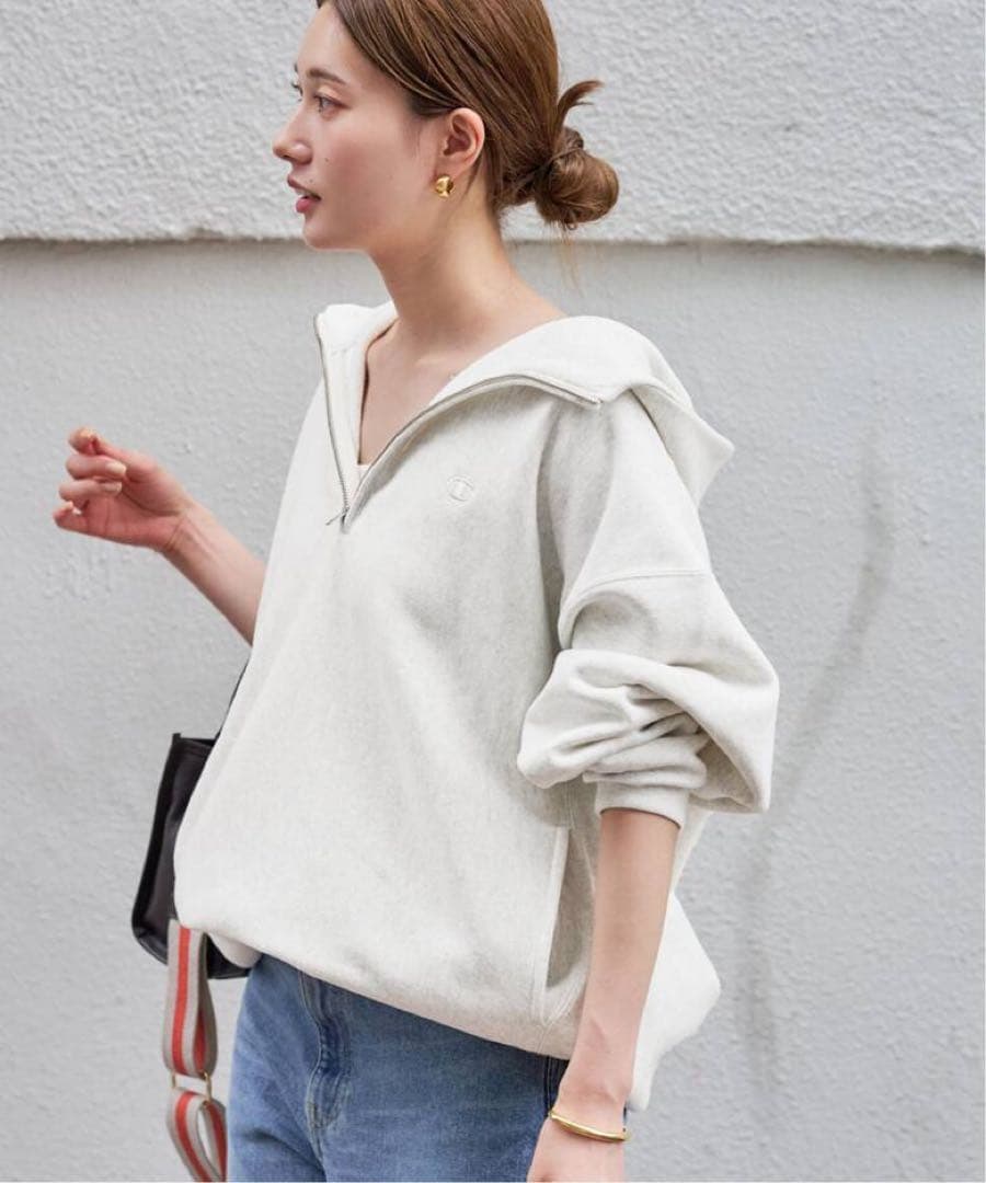 FRAMeWORK Champion 別注フードハーフジップドロストプルオーバー