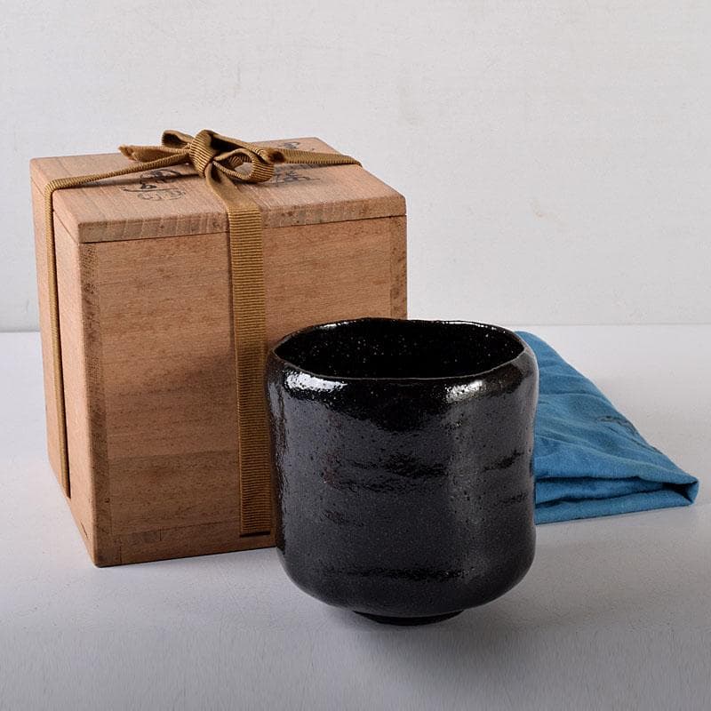 HCM　茶道具　伊東陶山造　黒楽筒茶碗　共布共箱　V　R8149